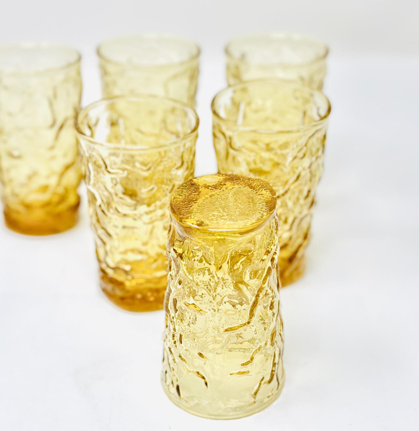 Anchor Hocking, Lido Milano, Six Juice Tumblers,  Honey Gold Amber Glass, Lancaster Ohio, 1970s