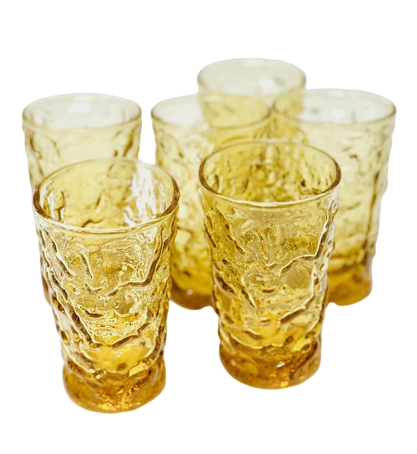 Anchor Hocking, Lido Milano, Six Juice Tumblers,  Honey Gold Amber Glass, Lancaster Ohio, 1970s