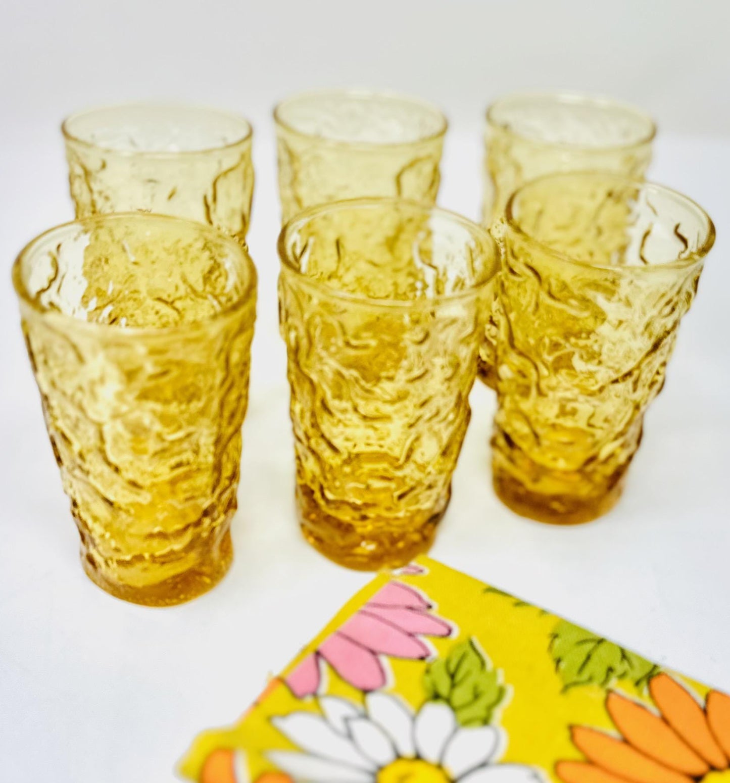 Anchor Hocking, Lido Milano, Six Juice Tumblers,  Honey Gold Amber Glass, Lancaster Ohio, 1970s