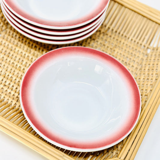 Shenango China, Four Cereal Bowls, Red Airbrushed, Restaurant Ware, New Castle, 1970s